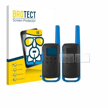 Face avant d’un emballage produit avec le logo de la marque BROTECT. À côté, l’appareil Motorola TALKABOUT T62 est représenté 