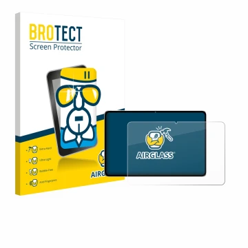 Face avant d’un emballage produit avec le logo de la marque BROTECT. À côté, l’appareil Nubia Pad Pro est représenté avec la p