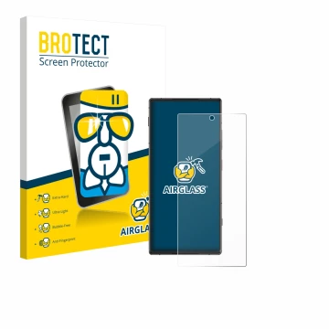 Face avant d’un emballage produit avec le logo de la marque BROTECT. À côté, l’appareil ZTE Nubia Z70S Ultra est représenté av