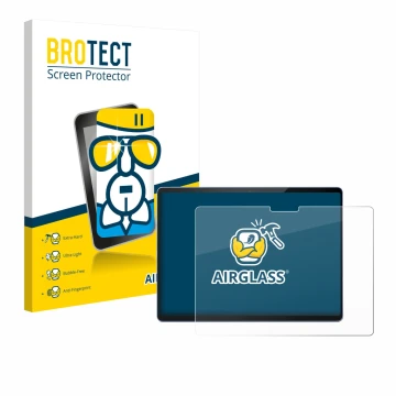 Face avant d’un emballage produit avec le logo de la marque BROTECT. À côté, l’appareil Microsoft Surface Pro 13 est représent