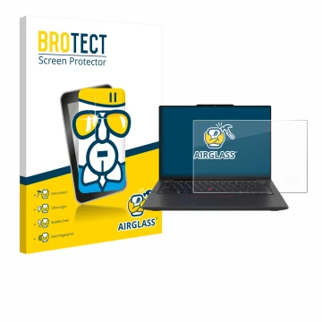 Face avant d’un emballage produit avec le logo de la marque BROTECT. À côté, l’appareil Lenovo ThinkPad X13 Gen 6 est représen