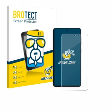 Face avant d’un emballage produit avec le logo de la marque BROTECT. À côté, l’appareil Samsung Galaxy S25 Edge est représenté