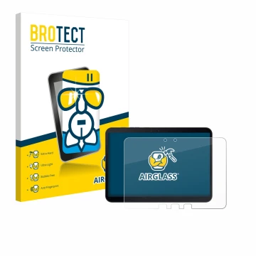 Face avant d’un emballage produit avec le logo de la marque BROTECT. À côté, l’appareil Samsung Galaxy Tab Active 5 Pro est re