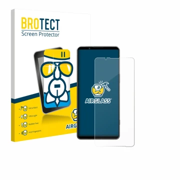 Face avant d’un emballage produit avec le logo de la marque BROTECT. À côté, l’appareil Sony Xperia 1 VII est représenté avec 