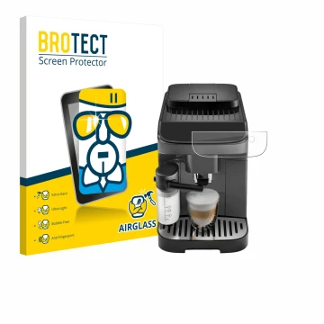 Face avant d’un emballage produit avec le logo de la marque BROTECT. À côté, l’appareil DeLonghi Magnifica Evo est représenté 