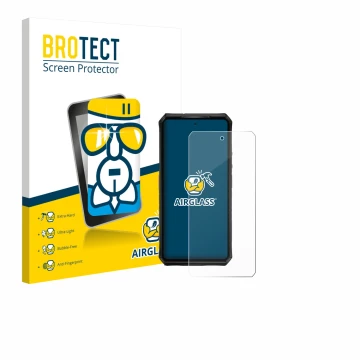 Face avant d’un emballage produit avec le logo de la marque BROTECT. À côté, l’appareil Ulefone Armor 28 Pro est représenté av