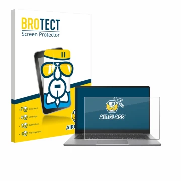 Face avant d’un emballage produit avec le logo de la marque BROTECT. À côté, l’appareil ASUS ExpertBook P1 P1403 est représent