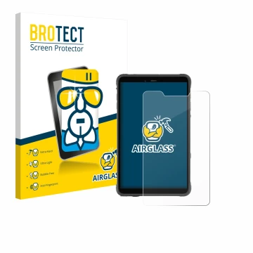 Face avant d’un emballage produit avec le logo de la marque BROTECT. À côté, l’appareil Ulefone Armor Pad Pro est représenté a