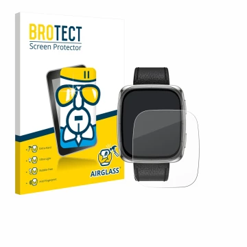Face avant d’un emballage produit avec le logo de la marque BROTECT. À côté, l’appareil Amazfit Active 2 (rectangulaire) est r
