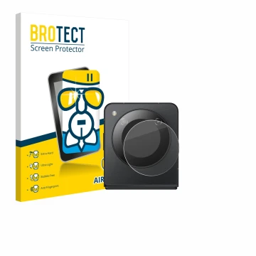 Face avant d’un emballage produit avec le logo de la marque BROTECT. À côté, l’appareil Nubia Flip 5G (Caméra UNIQUEMENT) est 