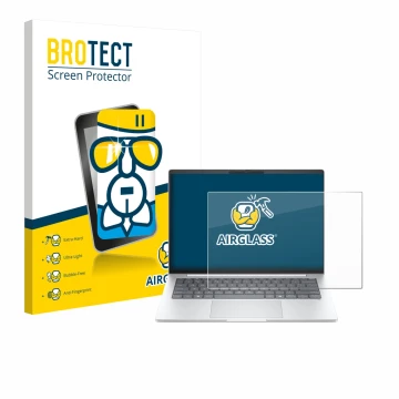 Face avant d’un emballage produit avec le logo de la marque BROTECT. À côté, l’appareil HP EliteBook 8 G1i 14