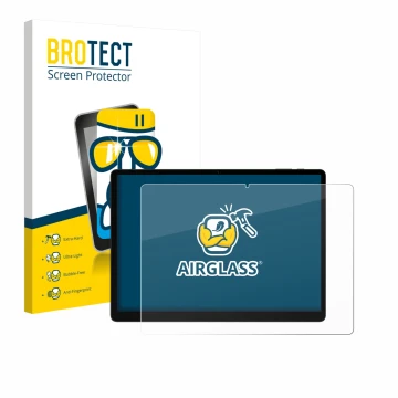 Face avant d’un emballage produit avec le logo de la marque BROTECT. À côté, l’appareil Doogee Tab E3 Max 14 est représenté av