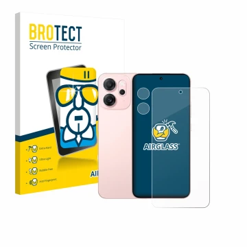 Face avant d’un emballage produit avec le logo de la marque BROTECT. À côté, l’appareil Oppo Reno 14 F (Avant+Caméra) est repr