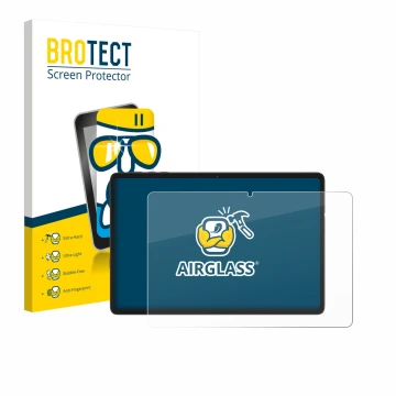 Face avant d’un emballage produit avec le logo de la marque BROTECT. À côté, l’appareil Tabwee RM2025 10.1