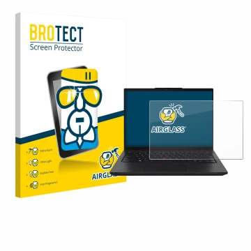 Face avant d’un emballage produit avec le logo de la marque BROTECT. À côté, l’appareil Lenovo ThinkPad L14 Gen 6 est représen