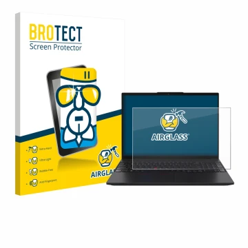 Face avant d’un emballage produit avec le logo de la marque BROTECT. À côté, l’appareil Lenovo ThinkPad L16 Gen 2 est représen