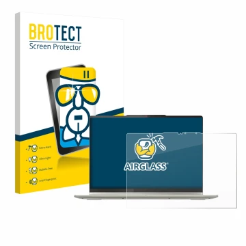 Face avant d’un emballage produit avec le logo de la marque BROTECT. À côté, l’appareil Lenovo Yoga 7 2-in-1 Gen 10 14