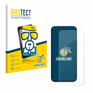 Face avant d’un emballage produit avec le logo de la marque BROTECT. À côté, l’appareil Google Pixel 10 Pro XL est représenté 