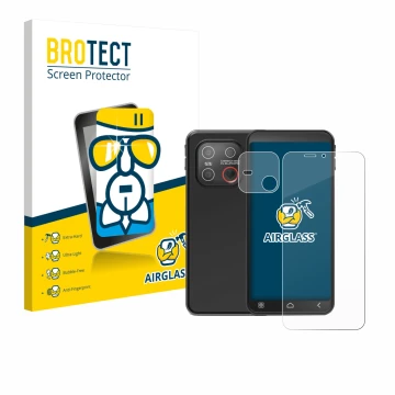 Face avant d’un emballage produit avec le logo de la marque BROTECT. À côté, l’appareil Emporia Smart 7 Lite (Avant+Caméra) es