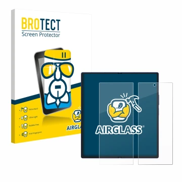 Face avant d’un emballage produit avec le logo de la marque BROTECT. À côté, l’appareil Samsung Galaxy Z Fold 7 (Affichage int