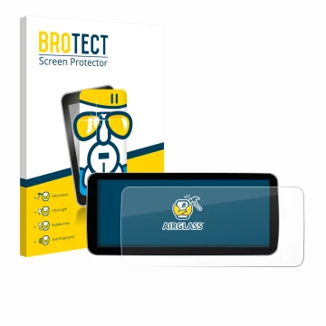 Face avant d’un emballage produit avec le logo de la marque BROTECT. À côté, l’appareil Ninetom Car Radio 12.3