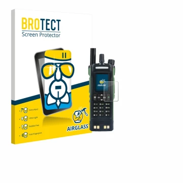 Face avant d’un emballage produit avec le logo de la marque BROTECT. À côté, l’appareil Baofeng DM-32 est représenté avec la p