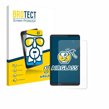 Face avant d’un emballage produit avec le logo de la marque BROTECT. À côté, l’appareil Lenovo Tab One 8.7