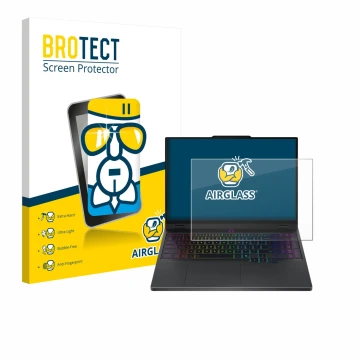 Face avant d’un emballage produit avec le logo de la marque BROTECT. À côté, l’appareil Lenovo Legion 5 15IRX10 83LY est repré