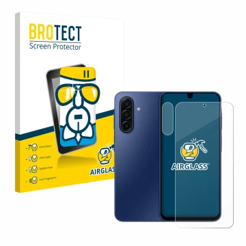 Face avant d’un emballage produit avec le logo de la marque BROTECT. À côté, l’appareil Samsung Galaxy A17 5G (Avant+Caméra) e