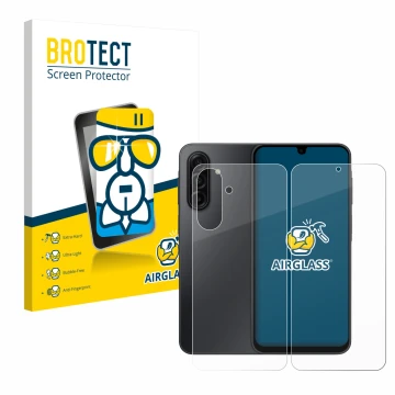 Face avant d’un emballage produit avec le logo de la marque BROTECT. À côté, l’appareil Samsung Galaxy A17 5G (Avant+Arrière) 