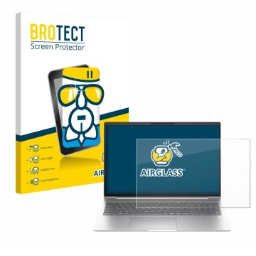 Face avant d’un emballage produit avec le logo de la marque BROTECT. À côté, l’appareil HP EliteBook 6 G1i 16 est représenté a