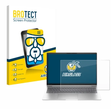 Face avant d’un emballage produit avec le logo de la marque BROTECT. À côté, l’appareil HP EliteBook 6 G1i 14 est représenté a