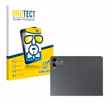 Face avant d’un emballage produit avec le logo de la marque BROTECT. À côté, l’appareil Samsung Galaxy Tab S11 Ultra (Caméra U
