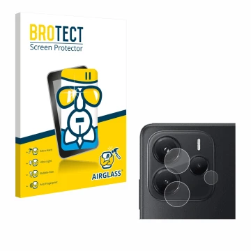 Face avant d’un emballage produit avec le logo de la marque BROTECT. À côté, l’appareil Xiaomi Redmi Note 14 4G (Caméra UNIQUE