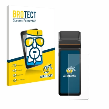 Face avant d’un emballage produit avec le logo de la marque BROTECT. À côté, l’appareil Sunmi V3H est représenté avec la prote