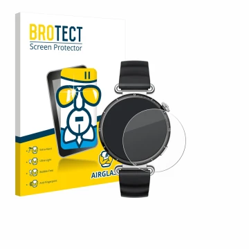 Face avant d’un emballage produit avec le logo de la marque BROTECT. À côté, l’appareil Huawei Watch GT 6 (41 mm) est représen