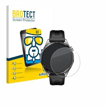 Face avant d’un emballage produit avec le logo de la marque BROTECT. À côté, l’appareil Huawei Watch GT 6 (46 mm) est représen