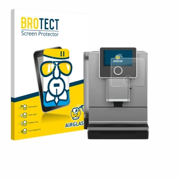 Face avant d’un emballage produit avec le logo de la marque BROTECT. À côté, l’appareil Nivona NICR 970 est représenté avec la