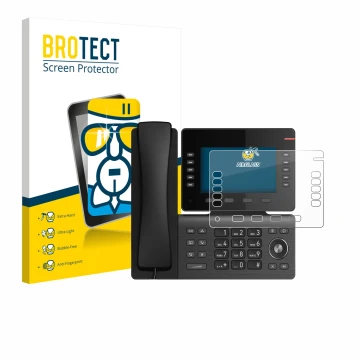 Face avant d’un emballage produit avec le logo de la marque BROTECT. À côté, l’appareil Snom D865 est représenté avec la prote