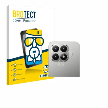 Face avant d’un emballage produit avec le logo de la marque BROTECT. À côté, l’appareil Xiaomi 15T (Caméra UNIQUEMENT) est rep