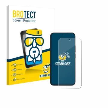 Face avant d’un emballage produit avec le logo de la marque BROTECT. À côté, l’appareil Xiaomi 17 est représenté avec la prote