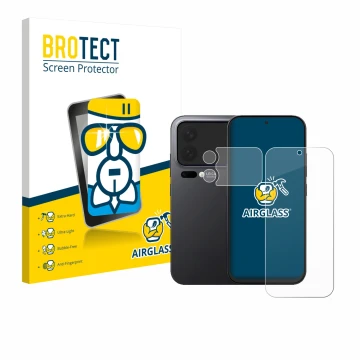 Face avant d’un emballage produit avec le logo de la marque BROTECT. À côté, l’appareil Xiaomi 17 Pro (Avant+Caméra) est repré