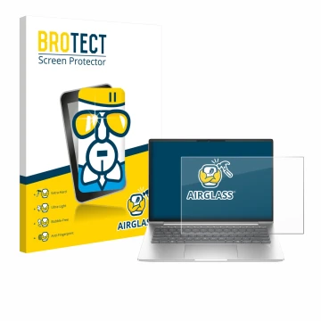Face avant d’un emballage produit avec le logo de la marque BROTECT. À côté, l’appareil HP EliteBook 655 G11 est représenté av