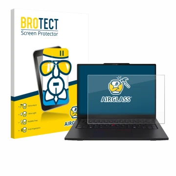 Face avant d’un emballage produit avec le logo de la marque BROTECT. À côté, l’appareil Lenovo ThinkPad L13 Gen 6 est représen