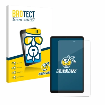 Face avant d’un emballage produit avec le logo de la marque BROTECT. À côté, l’appareil Samsung Galaxy Tab A11 8.7