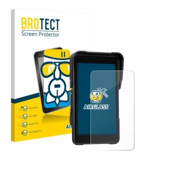 Face avant d’un emballage produit avec le logo de la marque BROTECT. À côté, l’appareil CAMECHO Motorrad Carplay 5