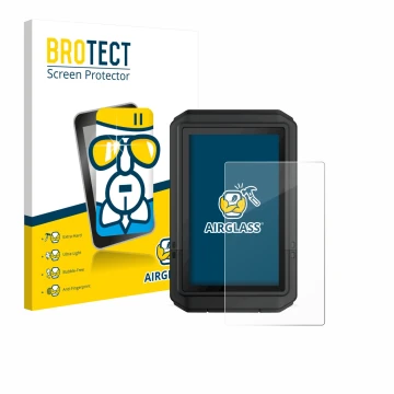 Face avant d’un emballage produit avec le logo de la marque BROTECT. À côté, l’appareil Garmin eTrex Touch 2025 est représenté