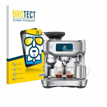 Face avant d’un emballage produit avec le logo de la marque BROTECT. À côté, l’appareil Sage the Oracle Dual Boiler est représ