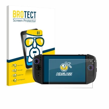 Face avant d’un emballage produit avec le logo de la marque BROTECT. À côté, l’appareil Lenovo Legion Go Gen 2 est représenté 