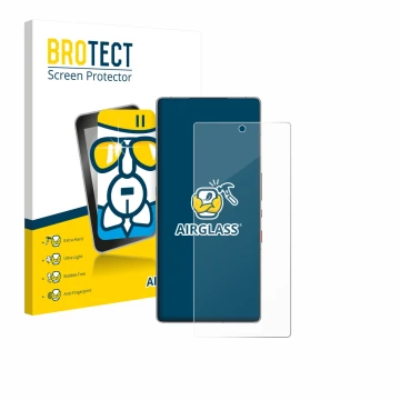 Face avant d’un emballage produit avec le logo de la marque BROTECT. À côté, l’appareil ZTE Nubia Red Magic 11 Pro est représe